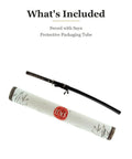 Unsharpened Aluminum Iaido Katana Training Sword With 28 Inch Blade and protective tube packaging displayed