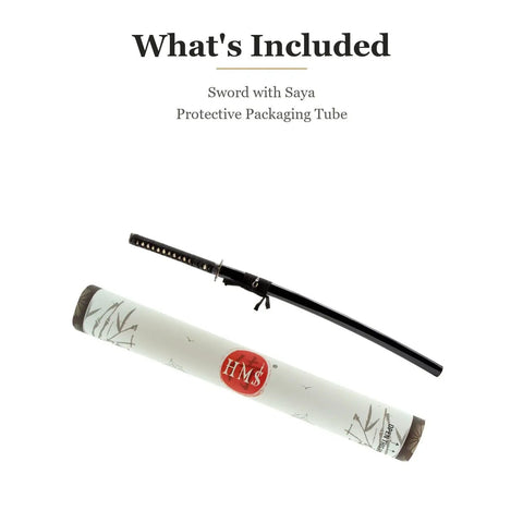 Unsharpened Aluminum Iaido Katana Training Sword With 28 Inch Blade and protective tube packaging displayed