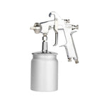 Dead Simple Pneumatic Paint Sprayer With Fully Adjustable Wide Fan Pattern Handheld Touch Up Spray Gun Delivering Knockout Auto And Effortless Weekend Painting Tasks W200 Model, chrome spray gun with white paint cup.