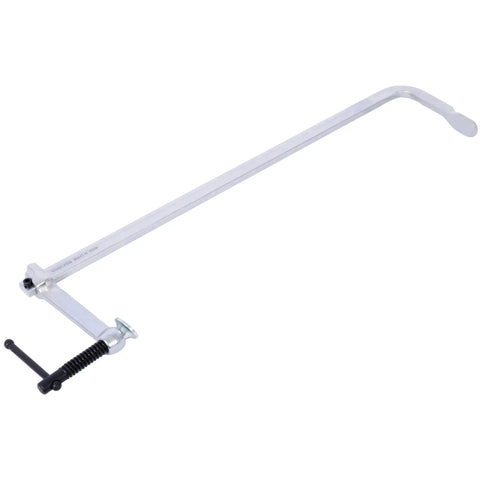 Heavy Duty Drop Forged F Clamps Set 24 Inch Jaw Opens Wide With 1400 Lbs Holding Power shown from the side, highlighting sturdy steel construction.