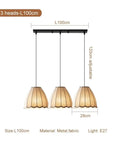 Modern Cloth Pendant Lamp Dining Room Chandelier Fixture, adjustable 100cm length with 3 fabric shades for stylish decor.