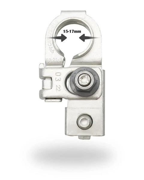 Bulletproof Heavy Duty Positive Battery Terminal Replacement Hook Featuring Solid M6 Nut Connection Easy Swap, 15-17mm size.