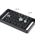 Universal Camera Cheese Plate Mounting Bracket With Quarter And Three Eighth Mounting Studs For Camera Cage detailed view showing threads and mounting holes.