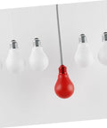 Red and white light bulbs hanging on heavy duty full thread hollow screw rods for light fixtures durable tube adapter DIY kits.