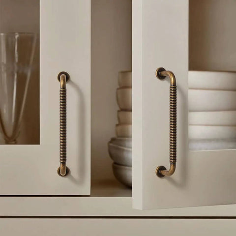 10 Pack Vintage Bronze Cabinet Pulls 5 Inch Hole Center Aged Brass Drawer Handles on kitchen cabinet doors.