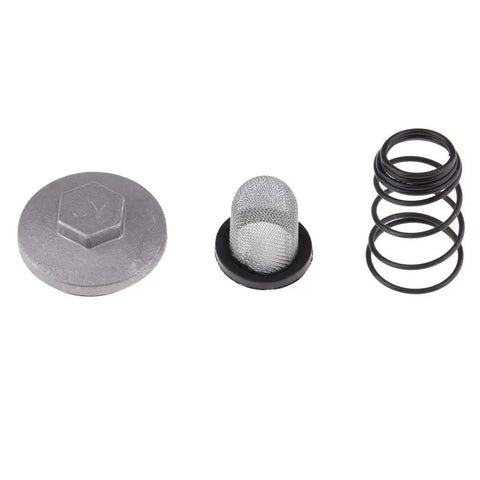 Premium Gy6 Oil Drain Plug Kit Featuring Durable Aluminum Screw With Rubber O-Ring Seal And Metal Filter Mesh For Leak-Free Scooter Maintenance And Smooth Engine Performance, aluminum plug, mesh filter, spring