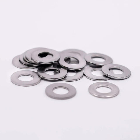 Flat washers, stainless steel 1/4 in, inner 0.28 in, outer 0.63 in, bright finish, pack of 50