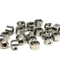 Premium RC Airplane Parts Set Has Ten Pieces Of CNC Model Airplane Wheel Lock Collar Shaft Axle Landing Gear Stopper Kit Sizes 2.1 3.1 4.1 & 5.1 Mm Killer For Fix Wing Pilots Needin Durable Parts To Stay Locked Down While Flying, CNC metal collars on white