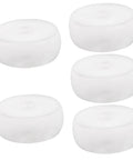 Effortless Swap 5 Pack Nylon Guided Pulley Wheels For Whisper Quiet Glide On Industrial Manure Tracks Patio Doors And Heavy Duty Carts Built Like A Tank, displaying five white nylon wheels.