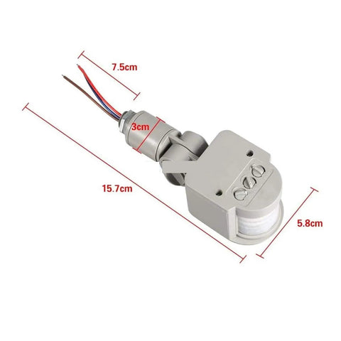 No-Brainer 12V Motion Sensor Light Switch With 180 Degree Rotating PIR, gray sensor switch, 15.7cm, with wire leads