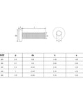 Diagram and size chart of Heavy Duty Hex Socket Flat Head Furniture Screws M8 M10 304 Stainless Steel Countersunk Bolts