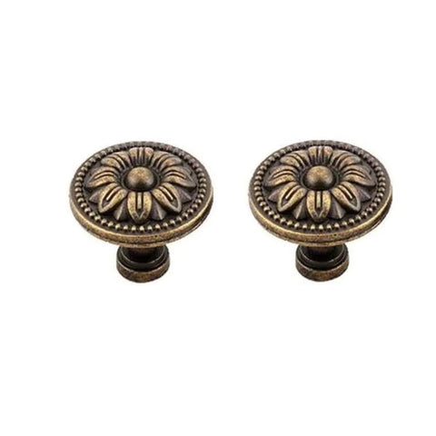 Two antique bronze flower knobs from Antique Bronze Flower Knob Set For Cabinets And Drawers, premium flower shape hardware.