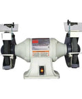Heavy Duty 10 Inch Bench Grinder With Dual 36 And 60 Grit Wheels Single Speed Motor Ball Bearings And Built In Dust Collection front view