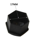 17mm Wheel Lug Nut Covers Bolt Caps Kit With Removal Tool 20Pcs Black Durable For Quick Swap And Easy Installation Fits Audi BMW Mercedes Scratch Resistant Finish showing single black cap with 17mm size detail