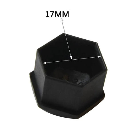 17mm Wheel Lug Nut Covers Bolt Caps Kit With Removal Tool 20Pcs Black Durable For Quick Swap And Easy Installation Fits Audi BMW Mercedes Scratch Resistant Finish showing single black cap with 17mm size detail