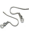 Hypoallergenic Stainless Steel Earring Hooks, Silver, 2 Cm Length, for DIY Jewelry, close-up view of two fishhook findings