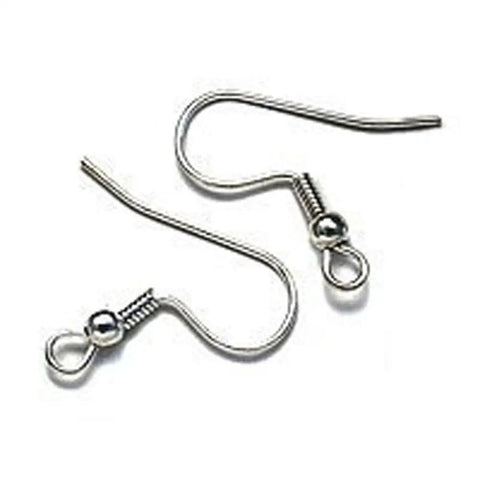 Hypoallergenic Stainless Steel Earring Hooks, Silver, 2 Cm Length, for DIY Jewelry, close-up view of two fishhook findings