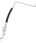 A/C discharge line hose assembly with silver metal tubing, black ribbed section, and metal end fittings
