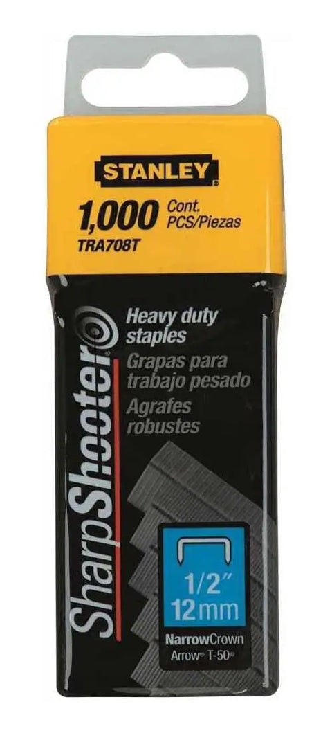 Pro Grade Half Inch Leg Staples For Staple Guns Bulk Pack One Thousand Count heavy duty staples in black packaging for outdoor use.