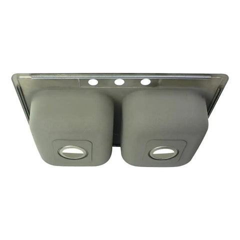 Bottom view of Double Basin Stainless Steel Kitchen Sink Drop In With Four Pre Drilled Faucet Holes 33 Inch Wide 7 Inch Deep 20 Gauge 304 Stainless Brushed Finish Sound Deadening Pads Superior Undercoating Fits 36 Inch Base Cabinet showing sound deadening pads.