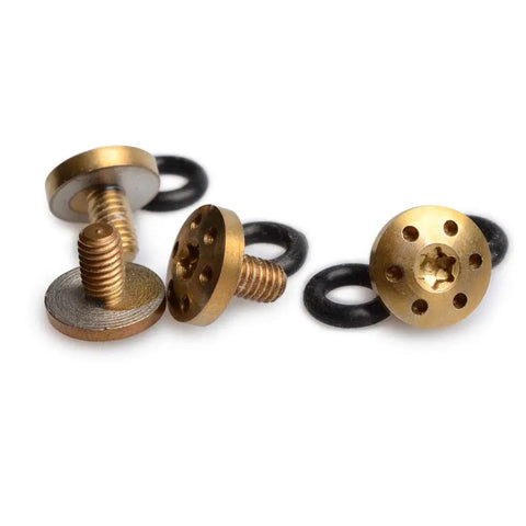 Upgraded Gold Stainless Steel Grip Screws For Beretta 92 Series with spare O-rings and T10 Torx drive, heavy duty firearm parts.