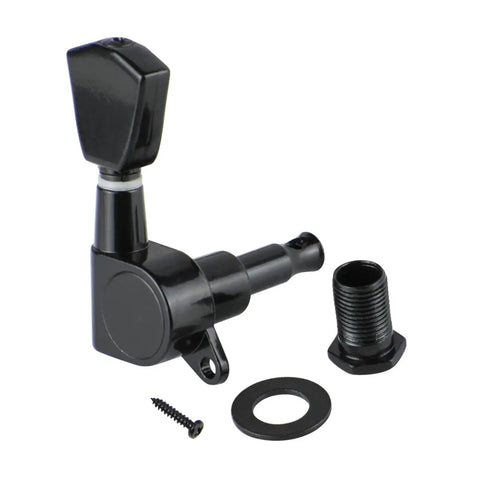 Upgrade Your Rig With These Sick Compatible Split Headstock Tuning Pegs Delivering Tight Internal Gears For Smooth Pitch Changes On Guitar Featuring Bold Matte Black Or Shiny Chrome Ends Easy Install 3L3R Layout For Stringing Jobs Without Hassle. black split guitar tuning peg, 3L3R, with screw and bushing