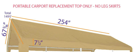 Tan Replacement Top For 10x20 Carport Canopy, Heavy-Duty 180-Gram Waterproof Fabric With Heat-Sealed Seams, 254 Inch Long
