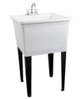 Heavy Duty Plastic Laundry Tub Featuring A Spacious 21 Gallon Basin With Sturdy Adjustable Freestanding Frame And Sleek Two Handle Faucet.