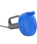 33 Foot Manual Drain Auger Snake Heavy Duty Spring Steel Pipe Cleaner with blue handle for clearing severe clogs.