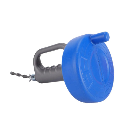 Heavy Duty 33 Foot Drain Auger Snake With Comfortable Handles, blue design and ergonomic grip for clearing clogs efficiently.