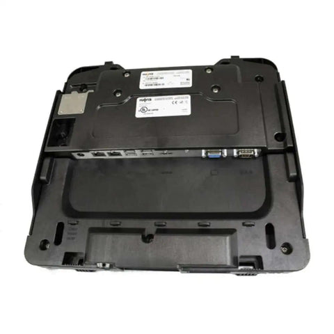 Heavy Duty Laptop Docking Station Featuring Advanced Port Replication Dead Simple Setup And Secure Quick Release Lock back view with ports and rugged design.