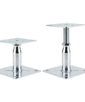 Heavy Duty Adjustable Support Jack Set For Decks And Floor Joists Two Pack Mini Screw Pedestals with adjustable steel bases.
