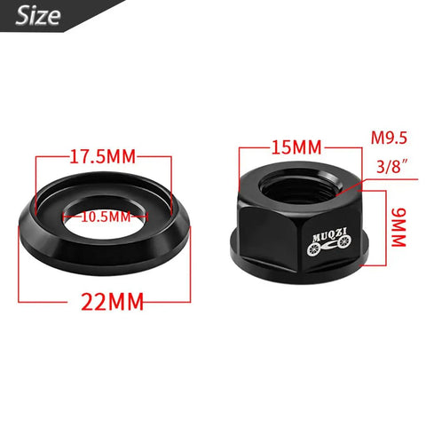 Two Pack M9.5 Three Eighths Inch Bicycle Hub Flanged Axle Nuts Aluminum 7075 Alloy Lightweight Yet Strong CNC Machined Smooth Edges