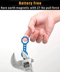 Casendy Stud Finder Wall Scanner,27 Pounds Pull Magnetic Power, showing rare earth magnet with 27 lbs pull force in hand.