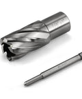 Two-piece annular cutter set: 7/8 in dia cutter and 3/4 Weldon shank with pilot pin, HSS for magnetic drill press