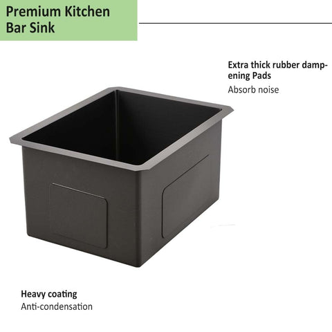 Undermount 14 Inch Bar Sink Black Stainless Steel Single Bowl 16 Gauge Dope Durable Wet Bar Prep RV Camper Outdoor Kitchen Sink with rubber pads.