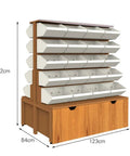 Badass 5 Tier Storage Rack, Double Sided Industrial Metal Shelving Unit With Wood Finish Cabinet, Hella Spacious Garage And Kitchen Organization Setup For Home Or Shop, dimensions 142cm by 123cm by 84cm, with multiple storage bins.