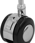 Pro Grade 2 Inch Twin Wheel Casters With Secure M10 Threaded Stem And Dependable Parking Brake Smooth Rollin Replacement Hardware For Heavy Duty Shop Carts 4 Pack, chrome and black caster wheel.