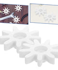 4 Piece 9 Tooth Plastic Gear Set For Gumball Machines And Coin Operated Dispensers, white gears on grey background
