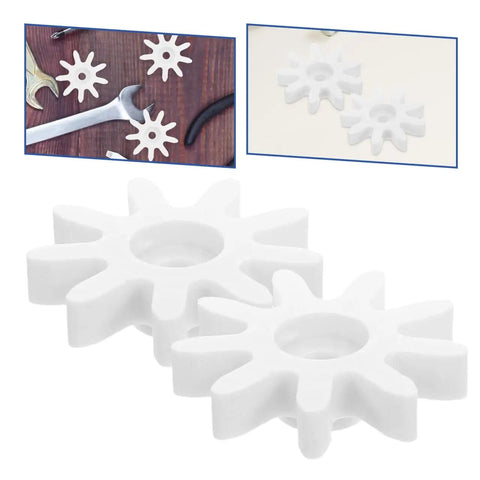 4 Piece 9 Tooth Plastic Gear Set For Gumball Machines And Coin Operated Dispensers, white gears on grey background
