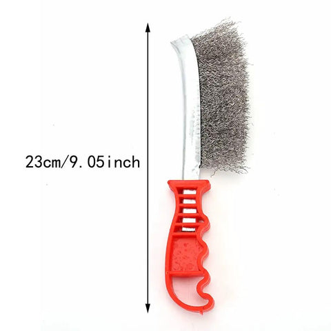 2 Pack Stainless Steel Wire Brushes For Automotive Cleaning And Rust Removal with red plastic handle, 23cm length