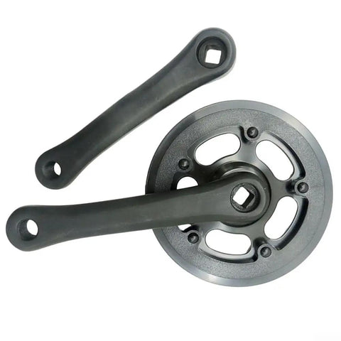 152mm Square Taper Bike Crankset With 32T Chainring, Aluminum Alloy, top view of crank arms and square hole design