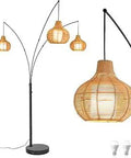 3 Light LED Arc Floor Lamp With Totally Adjustable Heads, Bamboo lampshades, marble base, includes E26 bulbs, close-up view