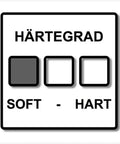 Illustration showing the hardness scale for StickFix Supersoft 125mm Sanding Pad For Detail Sanding On Contours And Profiles With Jetstream Dust Removal FastFix Quick Mount For Easy Pad Changes Pro Grade Grip And Longer Pad Life, highlighting softness.