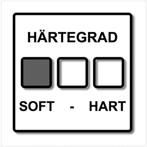 Illustration showing the hardness scale for StickFix Supersoft 125mm Sanding Pad For Detail Sanding On Contours And Profiles With Jetstream Dust Removal FastFix Quick Mount For Easy Pad Changes Pro Grade Grip And Longer Pad Life, highlighting softness.