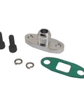 10AN Turbo Oil Drain Outlet Flange Gasket Adapter Kit For T3 T4 Turbo Chargers, showing aluminum alloy flange with gasket and bolts