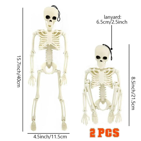 Two 15.7 Inch Hanging Skeleton Decorations With Full Body Posed Joints Realistic Spooky Skeletons For Halloween Decor