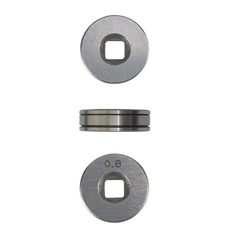 Two 25mm diameter metal wire feed drive rollers with square center hole and smooth groove for SSJ16 MIG welders.