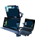 Top Tier Dual Monitor Desk Mount With Flexible Steel Arms For Ergonomic Offices And Gaming Rigs With Smooth Tilt Rotation. Dual screens mounted.