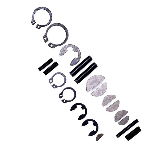 Assorted pieces from 450 Piece Semicircle Key Spring Pins Clips E Clips Kit Set For DIY Projects Home Repair And Automotive Maintenance.